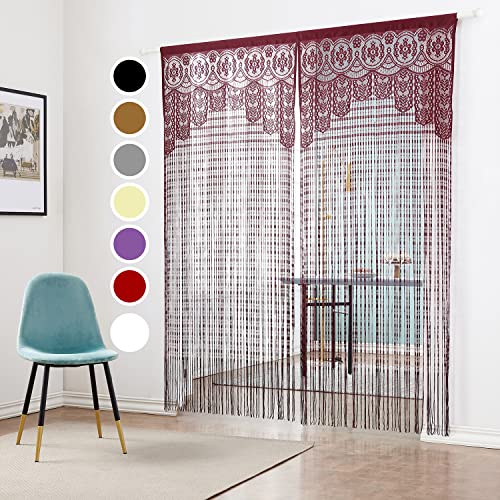 HSYLYM String Door Privacy Lace Curtain Macrame Boho Doorway Window Curtains for Wall Divider Windows Door Covers Decorative Room Separation (35×79in/90×200cm,Redviolet) - color: Redviolet, size: 35"W x 79"L (Pack of 1)