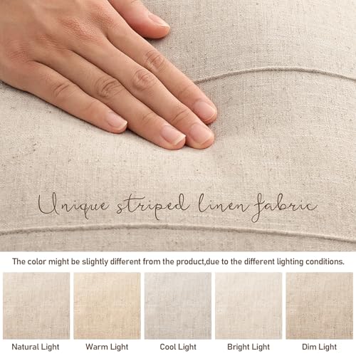 ZWJD 12x20 Pillow Covers Set of 2 Decorative Linen Solid Handcrafted Striped Throw Pillows for Bed Soft Modern Farmhouse Neutral Pillowcase for Couch Bedroom Living Room Home Decor(Natural Beige) - color: Natural Beige, size: 20" x 12" (Pack of 2)