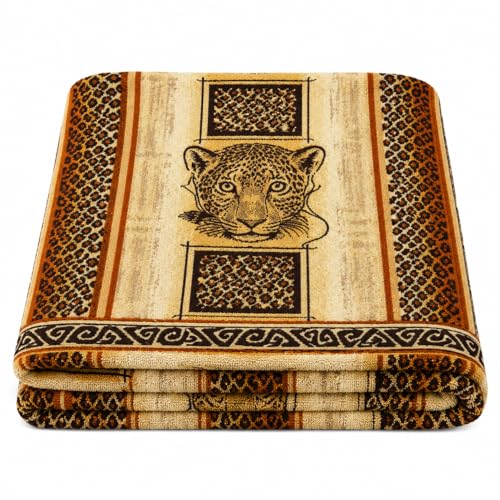 100% Cotton Throw Blanket for Couch Sofa or Bed All Season Terry Blankets & Throws, Lightweight & Breathable Cotton Blanket, Picnic Rug, Terry Bed Sheet (Leopard) - color: Leopard