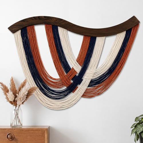 Mindsoft Terracotta Navy White Macrame Wall Hanging Dip Dyed Yarn Wall Art, Boho Decor Handmade Cotton Rope Tapestry for Bedroom, Living Room, Nursery, 31.5 x 23.6 Inch - color: Modern Bohemian