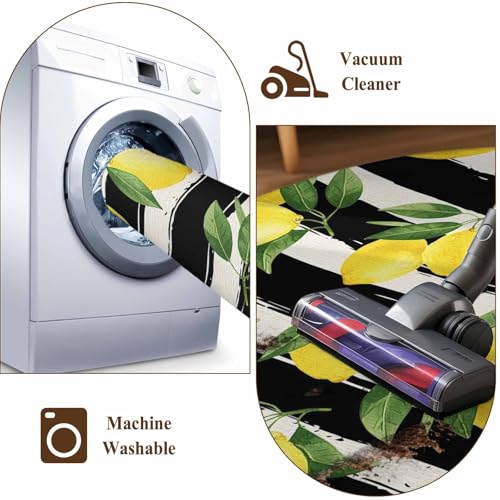 Yellow Lemon 2x3 Small Rug for Entryway Kitchen Front Door, Summer Fruit Black White Striped Country Washable Throw Rug Absorbent Non-Slip Indoor Floor Mat for Kitchen Entrance Dog Home Office Decor - color: Yellow, size: 2' x 3' (Rectangular)