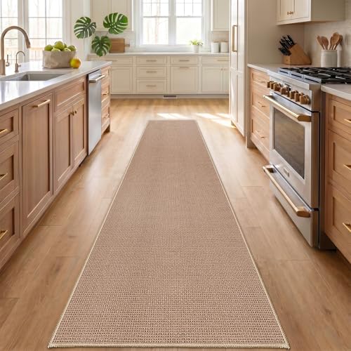 3x15 Jute Like Long Runner Rug：Non-Slip Washable Low Pile Rugs - Farmhouse Carpet for Pet Owners & Busy Families - Indoor Runners Ideal for Hallway Kitchen Entryway Bedroom （3x15 Beige） - color: Beige, size: 15' x 3' (Runner)