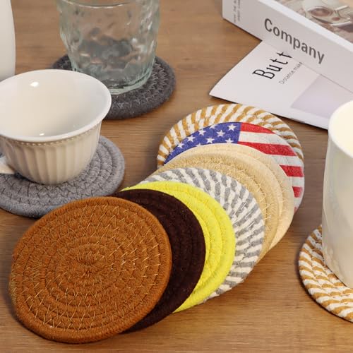 Coasters Set of 4 for Drinks, Cotton Woven 4 Colors Absorbent Boho Coasters for Home Decor Cups - Hot or Cold Drink Thickened (American Flag) - color: Flag