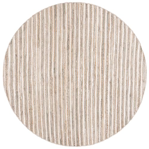 SAFAVIEH Cape Cod Collection Area Rug - 6' Round, Natural/Green, Geometric Design, Ideal for High Traffic Areas in Living Room, Bedroom, Dining (CAP151Y) - color: Natural/Green, size: 6' (Round)
