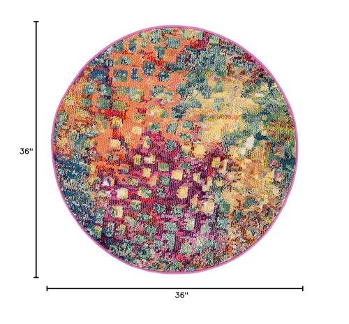 SAFAVIEH Madison Collection 3' Round Fuchsia / Gold MAD425D Boho Abstract Distressed Non-Shedding Dining Room Entryway Foyer Living Room Bedroom Area Rug - color: Fuchsia/Gold, size: 3' (Round)