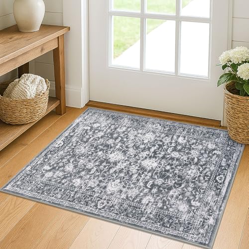 KILOCOCO Moroccan Small Area Rug 2x3 Entryway Rugs Printed Vintage Floral Washable Rug Non-Slip Kitchen Rug Indoor Door Mat, Accent Throw Small Rugs for Laundry Room Bedroom Entrance, Grey - color: Grey/White, size: 2' x 3' (Rectangular)