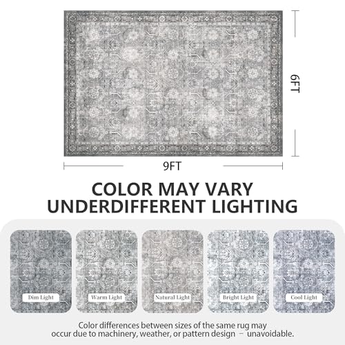Living Room Rug 6x9, Soft Non Slip Low Pile Washable Rug, Boho Modern Area Rug for Bedroom, Dining Room, Distressed Grey - color: Distressed Grey, size: 6' x 9' (Rectangular)