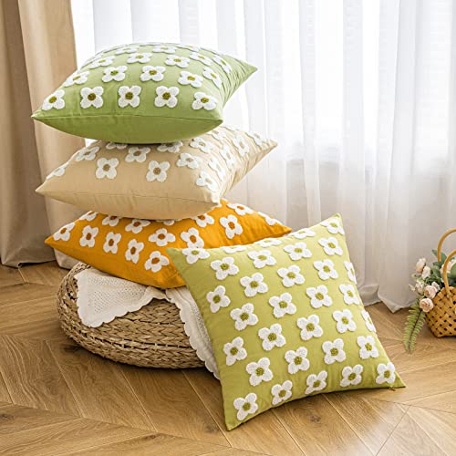 EMEMA Decorative Throw Pillow Covers Daisy Sun Flower Jacquard Pillowcase Cushion Case Square for Couch Sofa Bed Living Room Bedroom Set of 2, 16x16 Inch, Sage Green - color: A-sage Green, size: 16" x 16" (Pack of 2)
