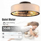 20" Caged Ceiling Fan With Light Low Profile Fabric Farmhouse Bladeless Ceiling fan With Remote Control,Low Profile Modern Enclosed Ceiling Fans with Reversible Motor for Bedroom,Include 4 Bulbs - color: Brown