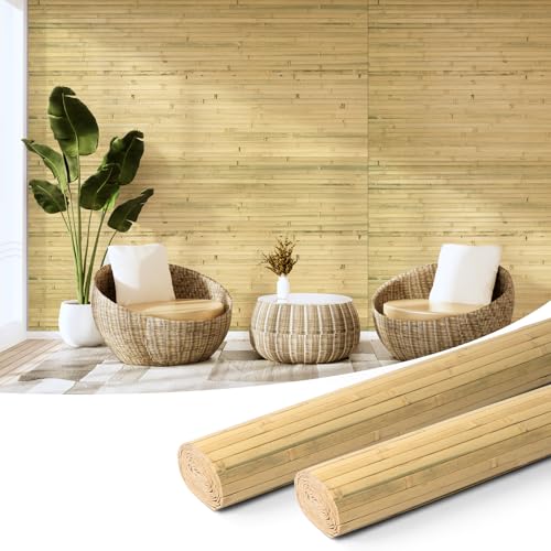 Art3d Natural Bamboo Wall Panel for Interior Wall Decor, Renewable Pole Wrap Wainscoting Paneling for Wall Ceiling Furniture Cabinet Office, 48 x 96 Inch, 2-Pack - Natural - color: Natural, size: 2-48" x 96"