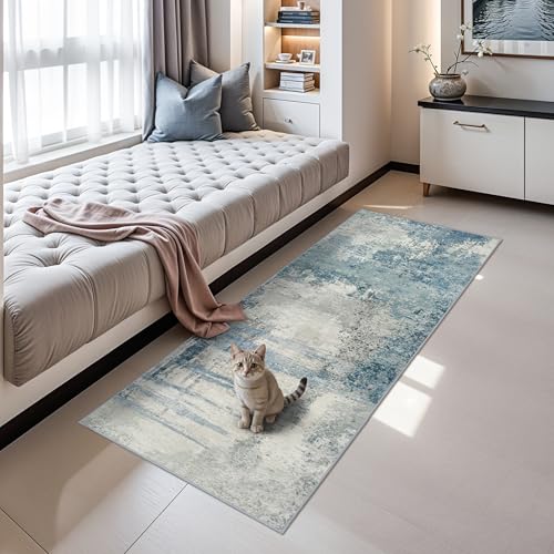 Rug Runners Abstract 2x6 - Washable Hallway Runner Rugs Non Slip Kitchen Carpet Low Pile Soft Indoor Floor Mat Front Door for Bedroom Entryway Laundry 2x6 Blue - color: Blue, size: 2' x 6' (Rectangular)
