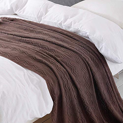 BOURINA Brown Throw Blanket 50x60 Inches Throw Textured Solid Soft Sofa Couch Decorative Knit Blanket - color: Brown, size: 50"x60"
