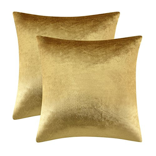 GIGIZAZA Gold Velvet Decorative Throw Pillow Covers,18x18 Pillow Covers for Couch Sofa Bed 2 Pack Soft Cushion Covers - color: Gold, size: 18" x 18" (Pack of 2)