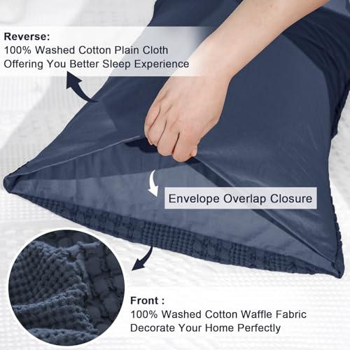 PHF 100% Cotton Waffle Pillow Shams Standard Size, 2 Pack 20" x 26" Soft Skin-Friendly Pillowcases, No Filling, Aesthetic Woven and Breathable Waffle Weave Pillow Case Covers for Bed, Indigo - color: Indigo, size: 26" x 20" (Pack of 2)