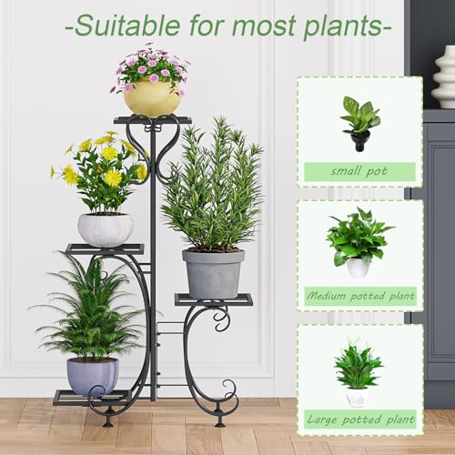 INGIORDAR Plant Stand Indoor Outdoor Shelf 4Tier Metal Holder Pot Rack Multiple Plants Stand Tall Flower Shelf Corner Living Room Garden,Black (Black, 4 Pots) - size: 4 Pots