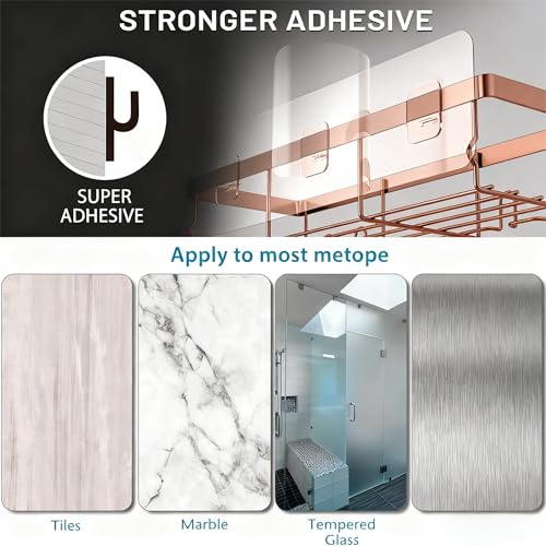 Moforoco Shower Caddy Shelf Organizer Rack, Self Adhesive Black Bathroom Shelves Basket, Home Farmhouse Wall Inside Organization and Storage Decor Rv Accessories, First Camper Apartment Essentials - color: Rose Gold, size: Medium