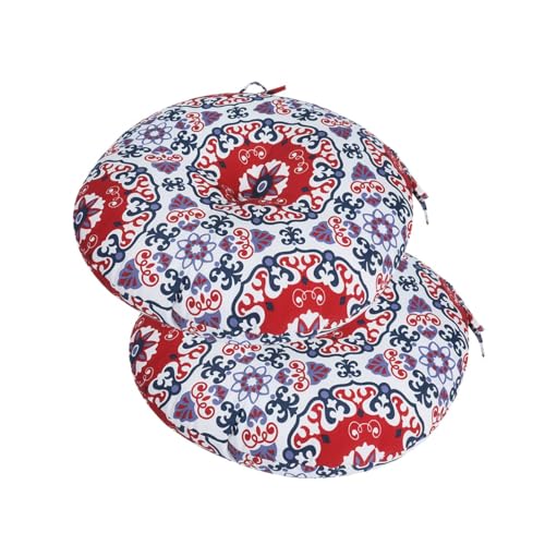Bistro Chair Cushions 15 inch,Set of 2,Tufted Round Chair Cushions with Ties,15"x15"x4",Water Resistant Round Seat Cushion for Barstool Chairs,Patio Garden Kitchen Outdoor Furniture(Red Medal) - color: Red Medal, size: 15"x15"
