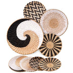 Hanging Woven Wall Basket Boho Decor Set, 4 Unique Handmade Seagrass Rattan Round Baskets Wall Decoration for Home Living Room Bedroom Rustic Coastal Farmhouse - Ready to Hang with Nails Included