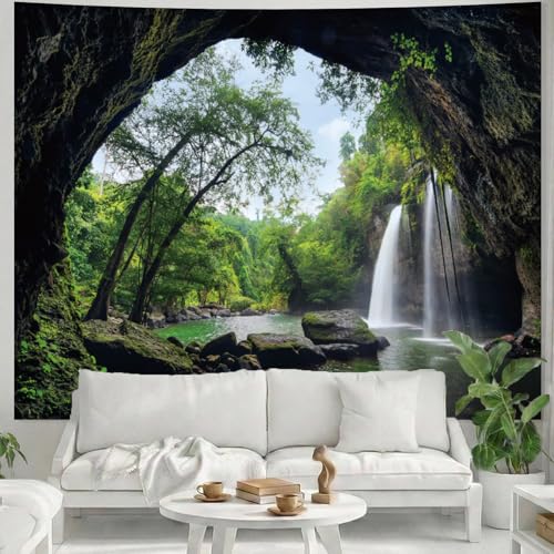 Apdidl Forest Nature Cave Tapestry Wall Hanging for Bedroom, Mountain Waterfall Landscape Covering Ceiling Tapestries Aesthetic, Plant Scenic Wall Mural for Living Room College Home Mens Decorations 51" X 60" - color: Nature Forest Tapestry, size: 60"L x