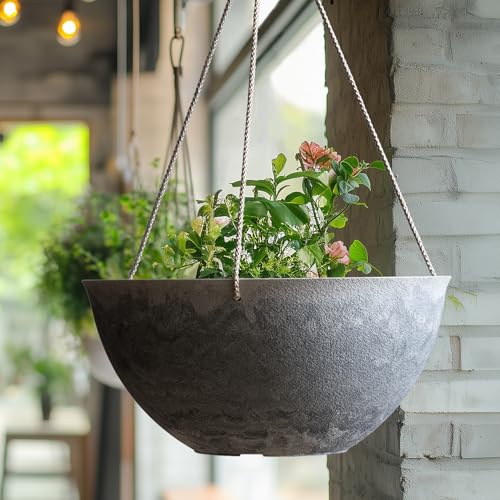 LA JOLIE MUSE Large Hanging Planters for Indoor Outdoor Plants, Hanging Flower Pots Marble Pattern (13.2 Inch,Set of 2) - color: Marble Pattern