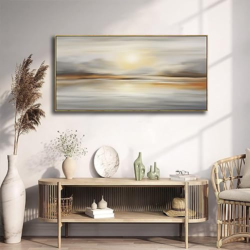 Framed Wall Art Abstract Seascape Canvas Printing Wall Decor Artwork for Living Room Bedroom Dining Room Home Office Decor 30x60inch - color: Grey, size: 30"L x 60"W