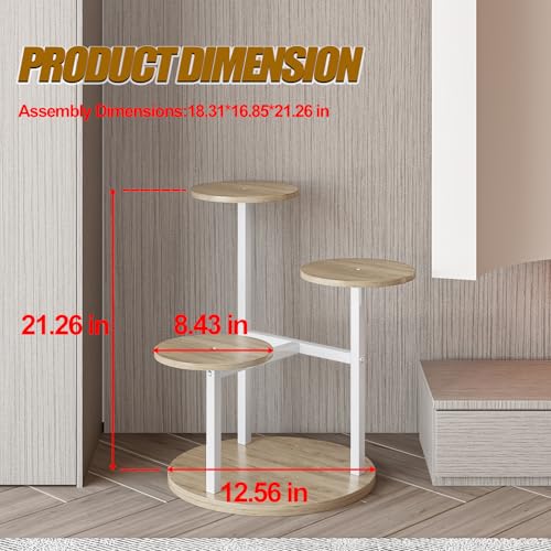 INGIORDAR Plant Stand Indoor Outdoor Corner Plant Shelf for Multiple Flower Pots Flower Stand Holder for Patio Garden Balcony Living Room (White+Sonoma Oak, 4 Tier) - color: White 4 Tier, size: 4 Tier