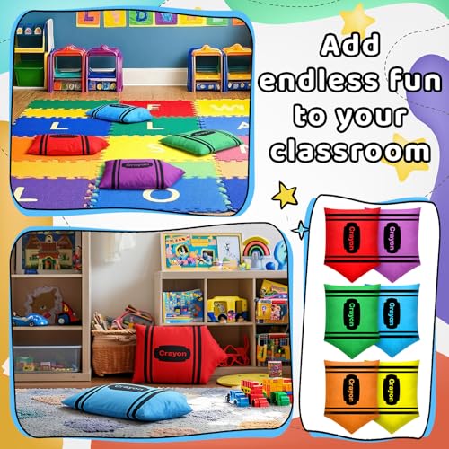 Yousoontic 6 Pcs Classroom Floor Cushions Colorful Crayon Classroom Decor 14 x 20in Crayon Flexible Seatings Cute Plush Throw Pillow Back to School Supplies for Elementary Daycare Learning Play Areas - style: Crayon