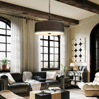 Shrine Lighting Drum Chandeliers, Farmhouse Style, Perfect Drum Pendant Light for Dining Room, D21'' x H8'', Adjustable Chains 59'', E26*3 Sockets, Black Linen Fabric Lampshade & Black Rod - color: Black D20''