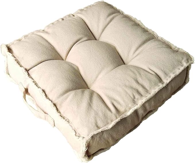 Verpert Square Thick Floor Seating Cushions,Solid Thick Tufted Cushion Meditation Pillow for Sitting on Floor,Tatami Pad for Guests or Kids Reading Nook,Yoga Living Room Sofa Balcony Outdoor (Beige)