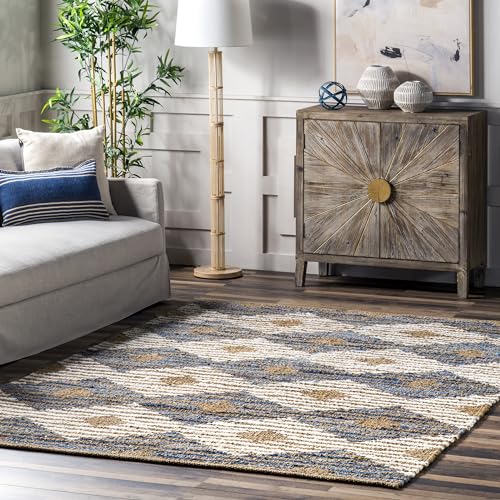 nuLOOM Hand Braided Marla Denim And Jute Diamonds Area Rug, 6x9, Off-white - color: Marla Off-white, size: 6' x 9' (Rectangular)