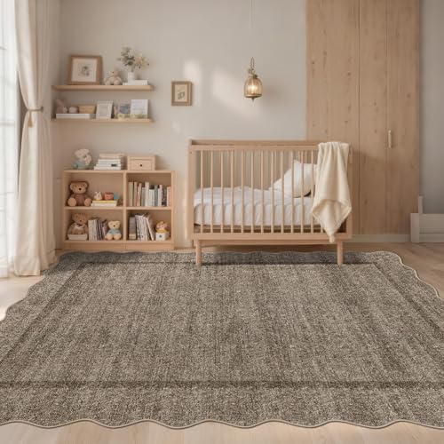 GarveeHome Scalloped Washable Rug 6x9 Area Rugs for Living Room Modern Taupe Nursery Rug Large Area Rug for Bedroom Non Slip Throw Rugs Soft Low Pile Stain Resistant Carpet for Classroom 6'x9' Taupe - color: Taupe, size: 6' x 9' (Rectangular)