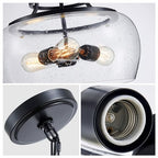 WUZUPS Chandelier Rustic Farmhouse Industrial Round Ceiling Pendant LED Light Fixture Clear Seeded Glass Shade for Dining Room Kitchen Island Foyer Entryway, H 20.9" x W 15.9", Black - color: Pendant Light, Black, 3-Light, size: H 20.9" * W 15.9"