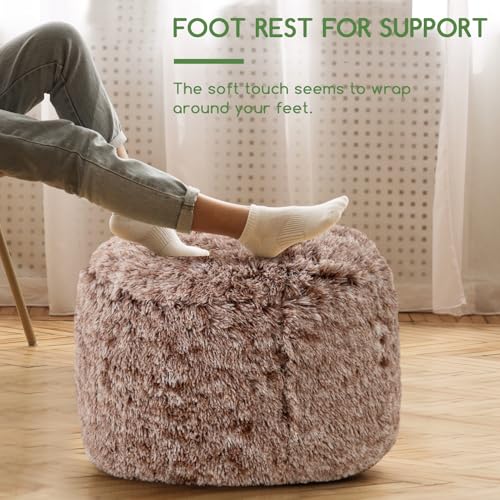 HIGOGOGO Round Stuffed Pouf Ottoman, Long Faux Fur Poufs with Foam Chunk Filling, Fluffy and Furry Pouf Foot Stool Storage Ottoman, 26 X 18 Floor Poufs Foot Rest for Living Room,Coffee - color: Brown, size: 26INCH