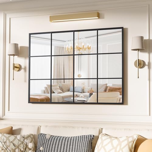 Suidia Wall Mirror, 24" x 36" Window Decorative Mirrors, Metal Framed Wall Decor Wall-Mounted Mirrors for Bedroom, Living Room, Entryway, Black - color: Black, size: 36"L x 24"W