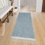 Lahome Belle Boho Kitchen Runner Rugs, 2x6 Laundry Room Rug Lightweight Bathroom Runner Woven Cotton Throw Mat with Tassels, Farmhouse Washable Blue Rug Low Pile Runners for Hallways Entry - color: Blue/Multi, size: 2' x 6' (Runner)