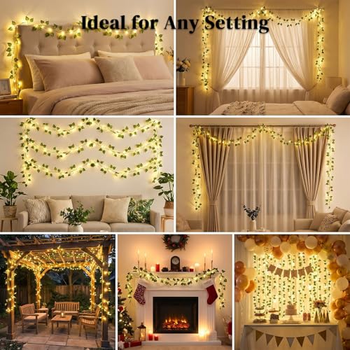 DomeStar 40Ft 120 LED Pothos Vines String Lights with Remote, Fairy Lights with Artificial Greenery Vines for Bedroom, Dorm, Wall, Wedding, Party, Indoor Outdoor Holiday Home Decor - style: 40Ft-120LED-Green Vine