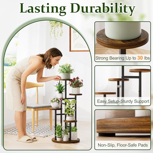 5 Tiers Wood Plant Tables Indoor Plant Stand Tall Metal Wood Plant Shelf Outdoor Indoor Plant Table Rack Tiered Plant Stand Garden Accessories for Living Room Balcony Patio - BlackRound - color: BlackRound, size: 5-tiers