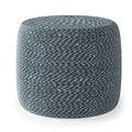 SIMPLIHOME Bayley Round Pouf - 20 inch Wide Handcrafted Braided Cotton Pouf in Aegean Blue and Natural, Transitional Footstool for Living Room or Bedroom with Polystyrene Filling, Assembled - color: Aegean Blue and Natural