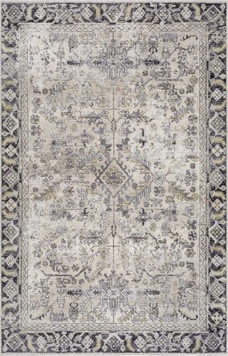 Hauteloom Wentworth Bohemian Vintage Medallion Area Rug - Farmhouse Oriental Carpet for Living Room, Bedroom - Machine Washable- Gold, Arctic Blue, Black - 6'7" x 9' - color: Gold, Arctic Blue, Black / Ariane, size: 6'7" x 9' (Rectangular)