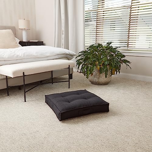 Square Tufted Floor Pillow with Removable Cover, Black, Small (24") - color: Black, size: Small (24")