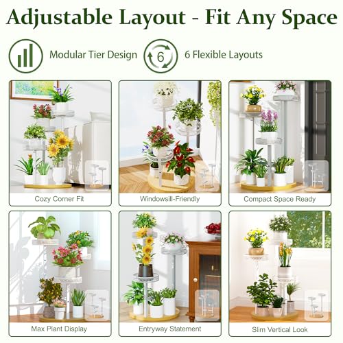 White Stand Plants, 3-Tier Metal Plant Stands for Outdoor Indoor Plants,Heavy Duty Flower Pot Stands for Multiple Plants,Decoration Display Racks for Patio Garden -WhiteFlower - color: WhiteFlower, size: 3-tiers