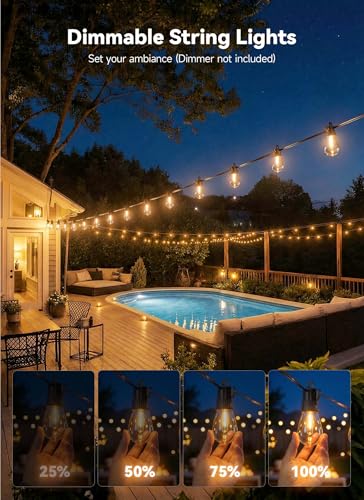 Minetom 53FT Outdoor String LED Patio Lights Waterproof,Shatterproof S14 Vintage Edison Bulbs,Commercial Grade Outside Hanging Lights Waterproof for Porch Deck Garden Backyard Balcony Cafe Bistro - size: 53 FT(16 Sockets)