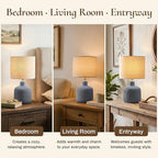 Ceramic Table Lamp, 17.75" Nautical Bedside Lamp with Beige Linen Shade, Warm Ambient Nightstand Lighting for Beach House, Navy Blue - color: Blue