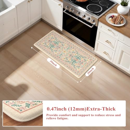 Collive Anti Fatigue Kitchen Mats, Cushioned Floral Kitchen Rugs Non Slip Waterproof Sink Mat, Memory Foam Comfort Standing Rug for Office, Laundry, Bedroom, Home Decor, 20"x39" Pink - color: Pink, size: 39"L x 20"W x 0.5"Th