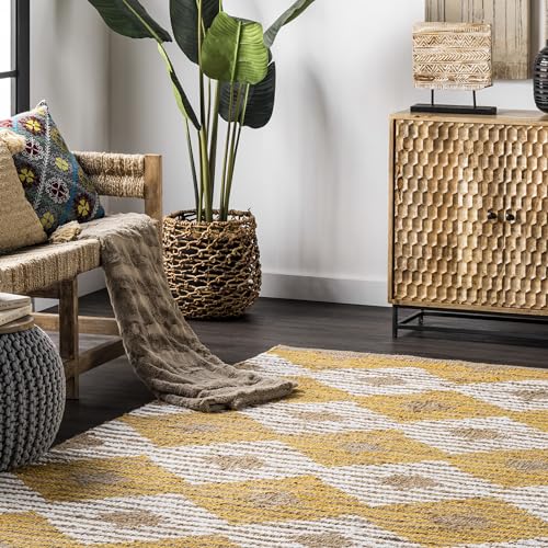 nuLOOM Hand Braided Marla Denim And Jute Diamonds Area Rug, 5x8, Yellow - color: Marla Yellow, size: 5' x 8' (Rectangular)