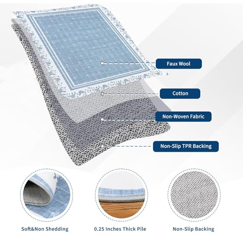 Garvee Washable Rugs for Living Room 8x10 Area Rugs for Bedroom Scalloped Rug Modern Bordered Non Slip Large Kids Bedroom Carpet Indoor Stain Resistant Floor Cover for Dining Room Office Nursery Blue - color: Blue, size: 8' x 10' (Rectangular)