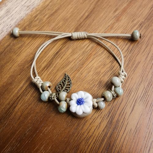 Handmade Green Boho Bracelets for Women, Bohemian Ceramic Beads Bracelets for Friends, Trendy Porcelain Stone Beaded Bracelets for Sisters - color: blue