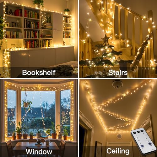 suddus 300 Led Connectable Christmas Lights Outdoor Waterproof, 99ft Christmas Tree Light Plug in with Remote, Warm White String Lights Indoor for Dorm Xmas Holiday Yard Party Porch Patio Garden Decor - color: Warm White, size: 300LED Connectable