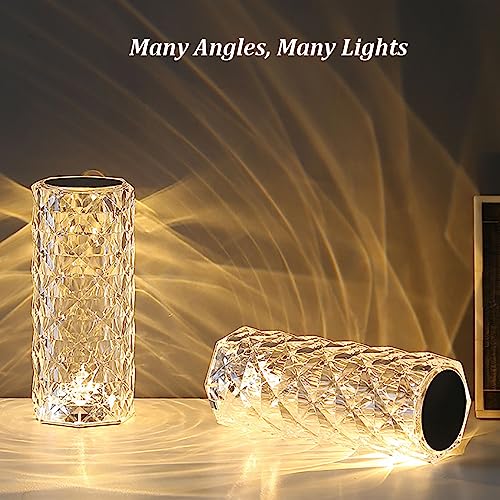 Portable Crystal Table Lamp,3 Color Touch Control Rechargeable Lamp,Crystal Bedside Lamp,Night Light,Room Decor Desk Lamp,Bedroom,Living Room,Kitchen,Dining Room Lamp (3-Color Rose) - color: 3-Color Rose