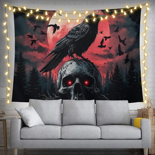 ZKPeFeH Crow Blood Moon Forest Tapestry Crow Tapestry Raven Tapestry Halloween Tapestry Gothic Tapestries Full Moon Tapestry 27.5X39.3inch - color: Crow Blood Moon Forest 0, size: 27.5X39.3inch